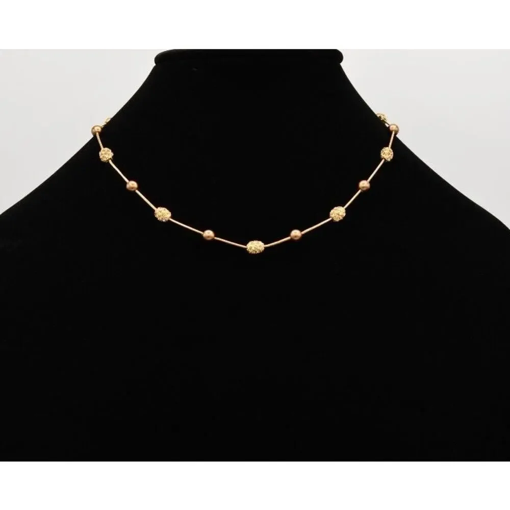 Monet Vintage Collar Necklace Bronze Pearl Beaded Crystal Signed Bin4B